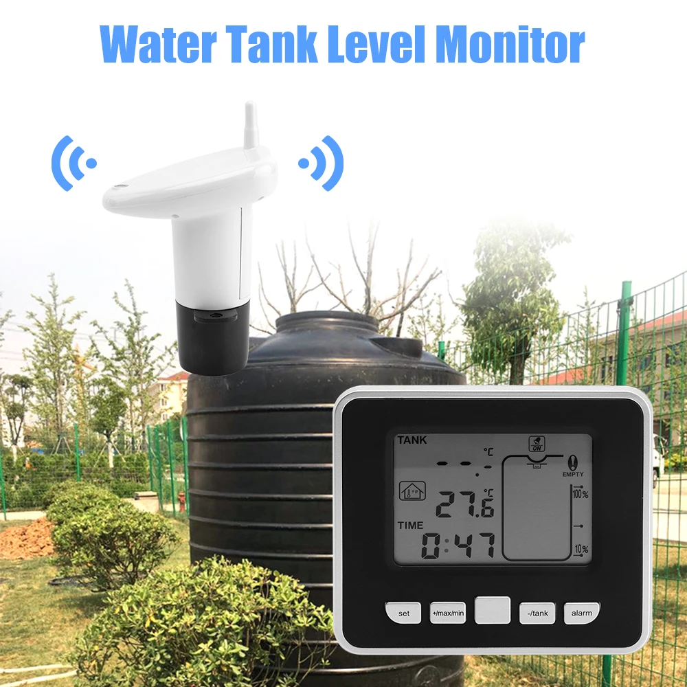 Ultrasonic Wireless Water Tank Level Meter Sensor With Temperature Time Display Alarm Liquid Depth Level Gauge Measuring Tool Ultrasonic Wireless Water Tank Level Meter Sensor With Temperature Time Display Alarm Liquid Depth Level Gauge Measuring Tool