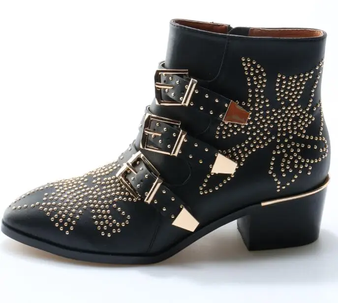 Rivets Ridding Booties Buckle Straps Thick Heel Black Leather Ankle Boots Studded Decorated Motorcycle Boots Woman Big Size 10
Rivets Ridding Booties Buckle Straps Thick Heel Black Leather Ankle Boots Studded Decorated Motorcycle Boots Woman Big Size 10