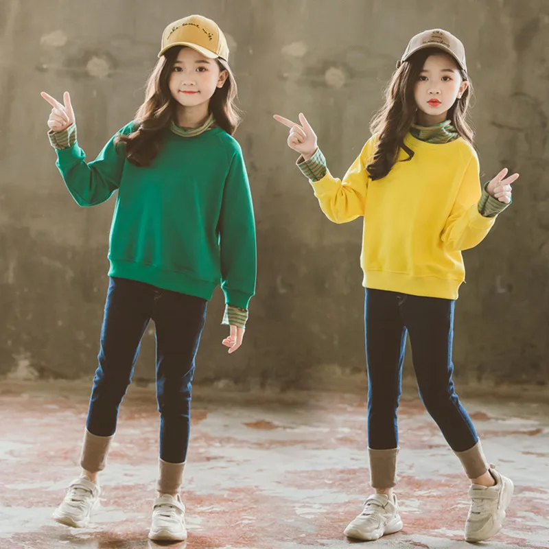 2019 New Spring Autumn Kids Girl Patchwork Causal Sets Children Striped Top+Denim Pant Suit Teen Girl Clothes Sports Sets Q719
2019 New Spring Autumn Kids Girl Patchwork Causal Sets Children Striped Top+Denim Pant Suit Teen Girl Clothes Sports Sets Q719
