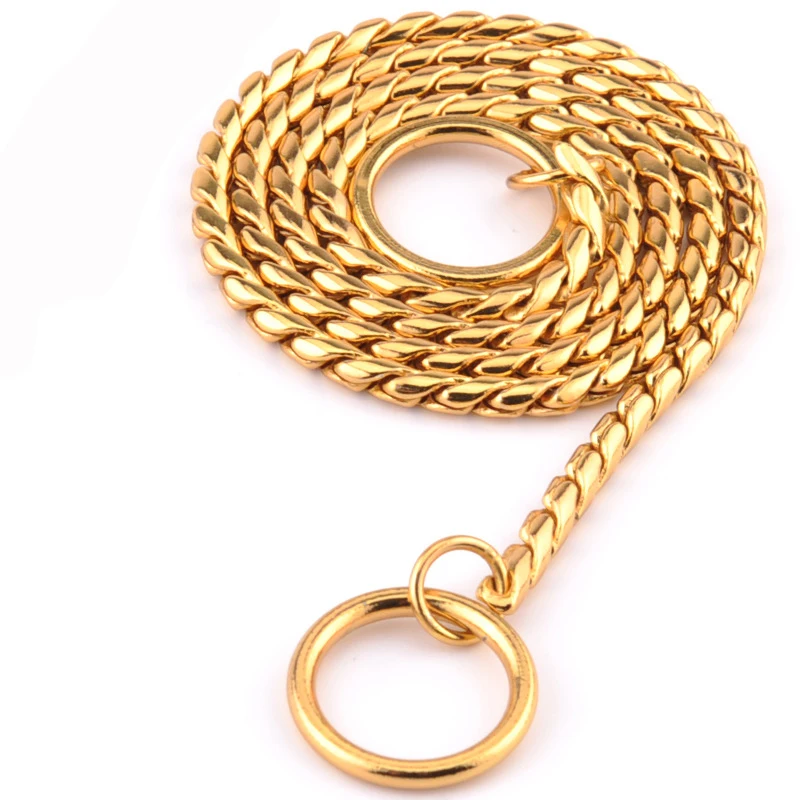 

7 Size Gold Silver Stainless Steel P Chain Snake Chain Dog Harness Twisted Necklace Pet Show Training Choker Collars Dog Leash