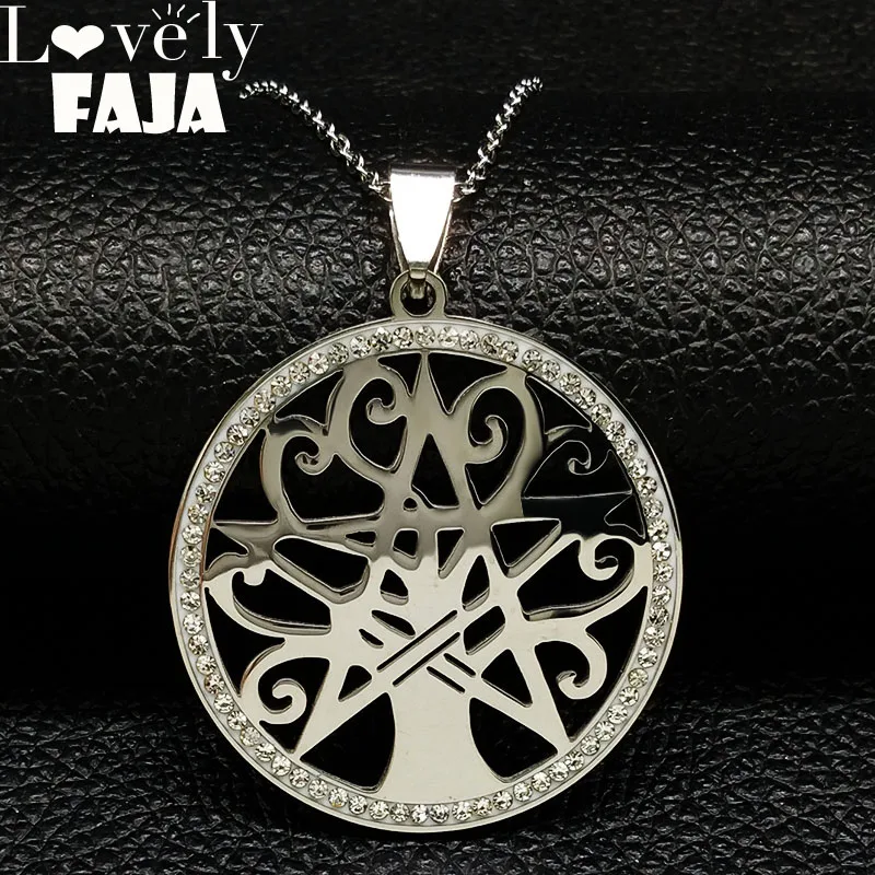 Wicca Древо жизни пентаграмма ожерелья из нержавеющей стали для женщин Серебряный