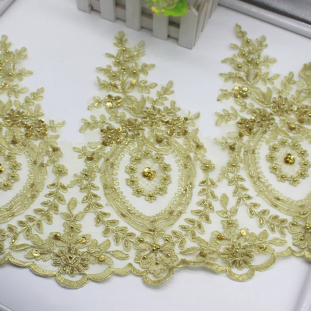 Gold Embroidered Lace Appliqued Champagne Gold Lace 5 Yds Trims Light Tulle Lace Fabric Scalloped Bridal Sashes 3132CM
Gold Embroidered Lace Appliqued Champagne Gold Lace 5 Yds Trims Light Tulle Lace Fabric Scalloped Bridal Sashes 3132CM