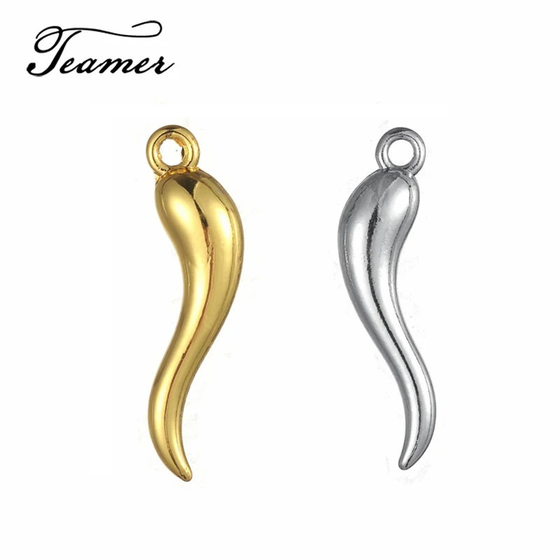 

Teamer 10pcs/lot Silver Color Lucky Italian Horn Charm Good Luck Friendship Dreams Power Pendant for Necklace Jewelry Making