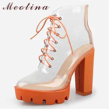 Meotina Autumn Ankle Boots Shoes Women Transparent Platform Chunky Heels Short Boots Lace Up Super High Heel Female Shoes 36-41
Meotina Autumn Ankle Boots Shoes Women Transparent Platform Chunky Heels Short Boots Lace Up Super High Heel Female Shoes 36-41