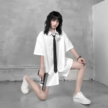 2020 Casual Uniform Temperament Handsome Black tie white Shirt Summer Girls Long Blouse Tops Women's Clothes N751
2020 Casual Uniform Temperament Handsome Black tie white Shirt Summer Girls Long Blouse Tops Women's Clothes N751