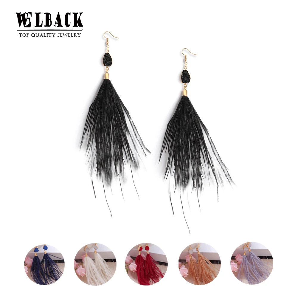 WELBACK 2019 Trendy Bohemian Feather Tassel Earrings For Women's Girls Handmade Natural Stone Ostrich Feather Dangle Earrings
WELBACK 2019 Trendy Bohemian Feather Tassel Earrings For Women's Girls Handmade Natural Stone Ostrich Feather Dangle Earrings