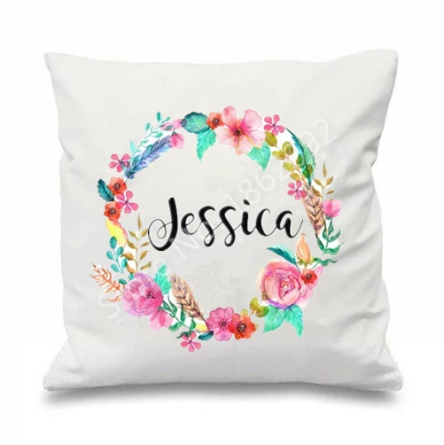 or custom color pillow cover Personalized wreath family name and letter BLACK