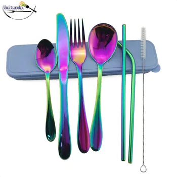 16PCS/LOT Rainbow Western Cutlery With Straw Box Tableware Set Stainless Steel Silverware Set Serving Dinner Knife Fork Teaspoon
16PCS/LOT Rainbow Western Cutlery With Straw Box Tableware Set Stainless Steel Silverware Set Serving Dinner Knife Fork Teaspoon