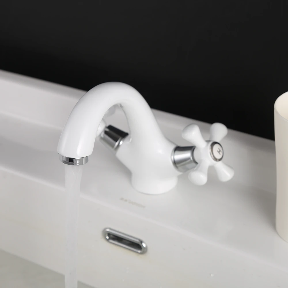 Classic White Ceramic Bathroom Basin Faucet Mixer Toilet Faucet Double Handle Bath Tap hot and cold Water Mixer Control DOODII20