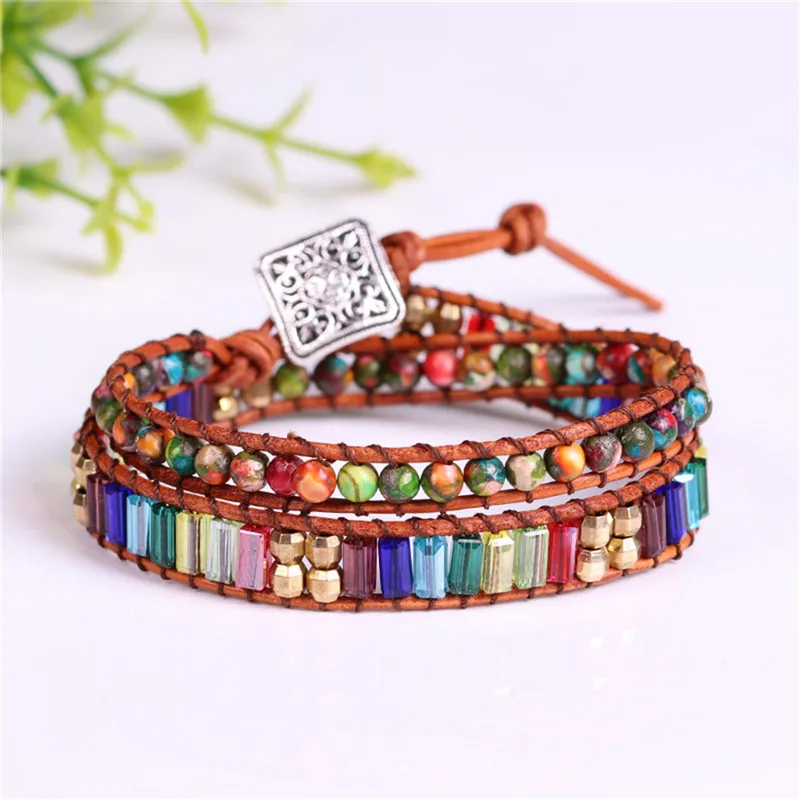 Chakra Bracelet Jewelry Handmade Leather Wrap Bracelets Multilayer Color Spare Crystal Beads Natural Stone gift for women
Chakra Bracelet Jewelry Handmade Leather Wrap Bracelets Multilayer Color Spare Crystal Beads Natural Stone gift for women