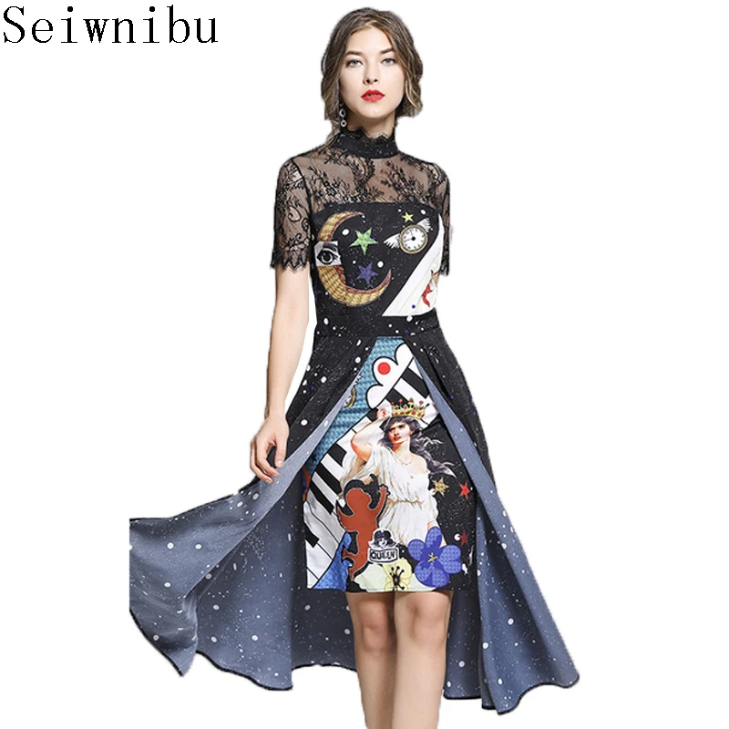 Spring Autumn Runway Dress Women's Long sleeve Lace Embroidery Spliced Print Vintage Character Big swing Maxi Dresses
Spring Autumn Runway Dress Women's Long sleeve Lace Embroidery Spliced Print Vintage Character Big swing Maxi Dresses