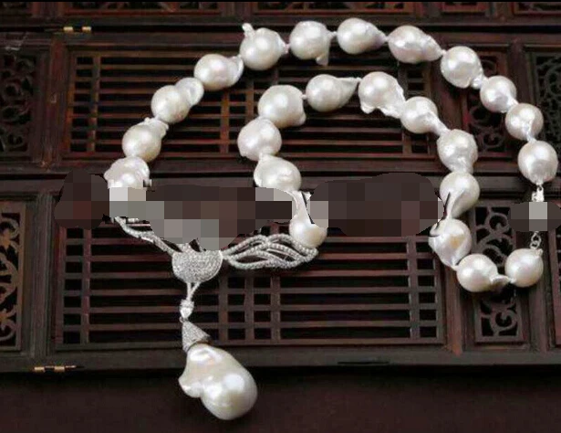 

FREE SHIPPING>>>@@ > N2528 22mm white baroque keshi reborn freshwater pearl necklace - swan pendant