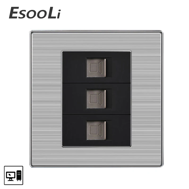 EsooLi Wall Triple 3 Internet Socket Power Computer Outlet Enchufe Stainless Steel Brushed Silver Panel RJ45 Plug Soquete
EsooLi Wall Triple 3 Internet Socket Power Computer Outlet Enchufe Stainless Steel Brushed Silver Panel RJ45 Plug Soquete
