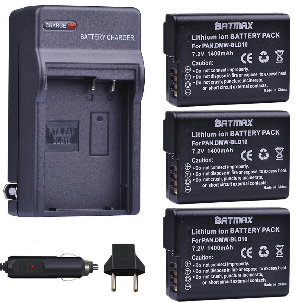 

Batmax 3pc DMW-BLD10 BLD10 BLD10PP Battery + Car Charger for Panasonic DMW BLD10E,DMC GF2GK GF2 G3 GX1 DMC-GF2 Cameras