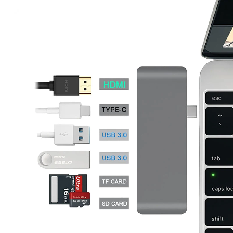 Aluminum Alloy Type C HUB to HDMI 4K USB-C Adapter Dual USB 3.0 PD Micro SD TF Card Slot Reader 6 IN 1 For Dell XPS13 For ASUS
Aluminum Alloy Type C HUB to HDMI 4K USB-C Adapter Dual USB 3.0 PD Micro SD TF Card Slot Reader 6 IN 1 For Dell XPS13 For ASUS