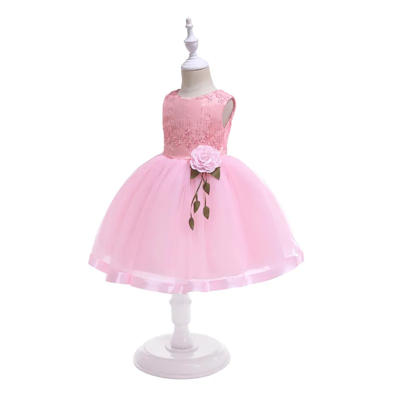 2019 Ins New Children's Party Formal Dresses Summer Baby Girls Ball Gown Rose Flower Dress Lace Children's Clothing Wholesale03
