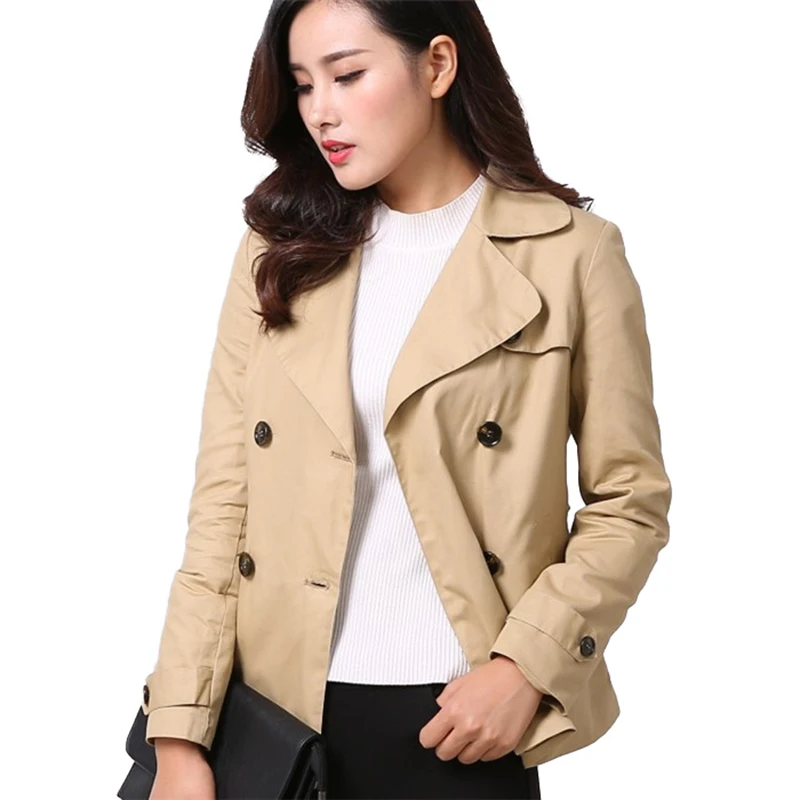 Double-breasted Short Trench Coat Women Spring Autumn Cotton Casual Tops Students Coat Plus size Slim Windbreaker Female A2612
Double-breasted Short Trench Coat Women Spring Autumn Cotton Casual Tops Students Coat Plus size Slim Windbreaker Female A2612