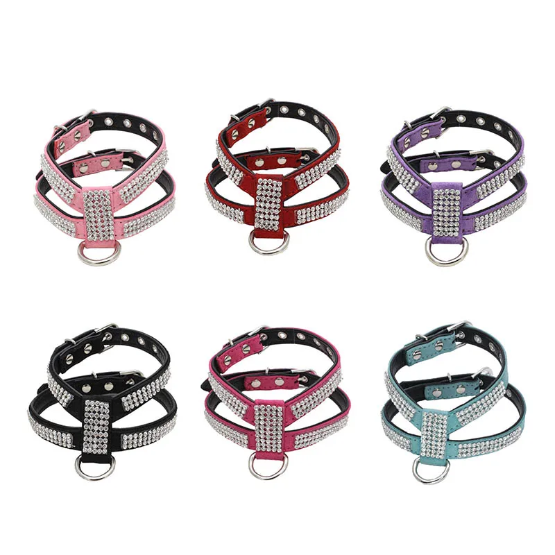 

1Pcs Quick Release Exquisite Crystal Diamond Adjustable PU Leather Bling Rhinestone Pet Products Dog Harness Leash pet Necklace