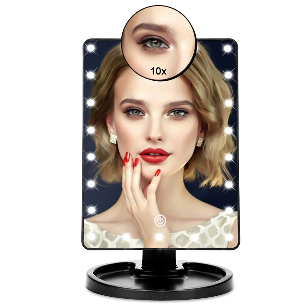16/22 LED Lights Touch Screen Makeup Mirror 1X 10X Table Desktop Countertop Bright Adjustable USB Cable Or Batteries Use Tools
16/22 LED Lights Touch Screen Makeup Mirror 1X 10X Table Desktop Countertop Bright Adjustable USB Cable Or Batteries Use Tools