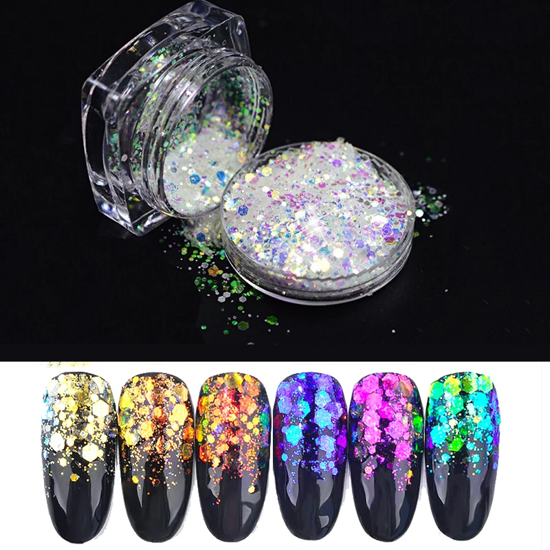 6 Box/Lot Sparkly Mermaid Hexagon Mix Size Nail Chunky Glitter Flakes Slice Mixed Glitter Powders 3D UV GEL Makup Nail Glitter
6 Box/Lot Sparkly Mermaid Hexagon Mix Size Nail Chunky Glitter Flakes Slice Mixed Glitter Powders 3D UV GEL Makup Nail Glitter