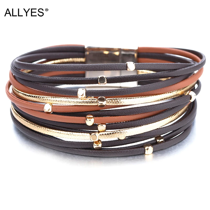 ALLYES Metal Beads Genuine Leather Bracelets For Women 2018 Fashion Slim Strips Boho Multilayer Wide Wrap Bracelet Femme Jewelry
ALLYES Metal Beads Genuine Leather Bracelets For Women 2018 Fashion Slim Strips Boho Multilayer Wide Wrap Bracelet Femme Jewelry