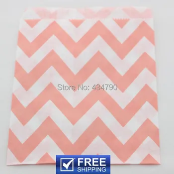 

200pcs Wide Chevron Baby Pink Bridal or Baby Shower Party Bags-Paper Candy Favor Cookie Gift Goodie Treat Bag-Choose Your Colors