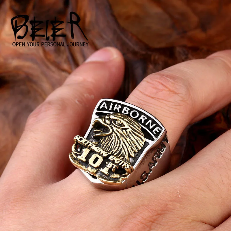 

Beier new store 316L Stainless Steel arrival high quality American 101 airborne ring fashion biker ring BR8-290