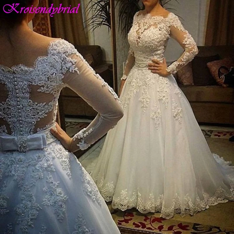 QFS088 Vestidos De Noiva New Custom Made Wedding Dresses Long Sleeves Lace Beaded Vintage Bridal Dresses robe de mariage 2019
QFS088 Vestidos De Noiva New Custom Made Wedding Dresses Long Sleeves Lace Beaded Vintage Bridal Dresses robe de mariage 2019