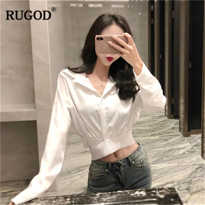 RUGOD Elegant spring shirts office ladies weat Turn-down collar solid women blouse Casual long sleeve short shirt female 2019
RUGOD Elegant spring shirts office ladies weat Turn-down collar solid women blouse Casual long sleeve short shirt female 2019