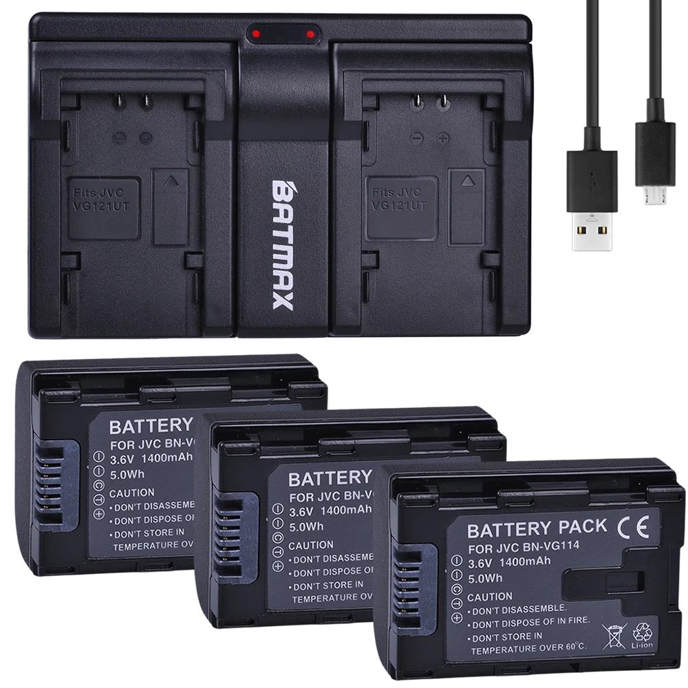 3 шт. батарея 1400 мА · ч BN VG114 + двойное зарядное устройство USB для