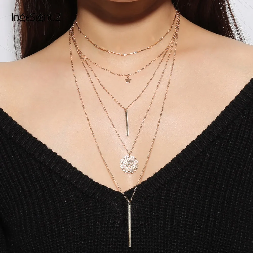Ingesight.Z Fashion Star Flower Round Multilayer Long Chain Pendant Choker Necklace Women Charm Simple Necklace Collar Jewelry
Ingesight.Z Fashion Star Flower Round Multilayer Long Chain Pendant Choker Necklace Women Charm Simple Necklace Collar Jewelry