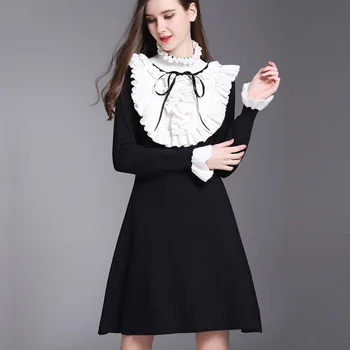 High Quality Fashion 2018 Spring New Black White Fungus Edge Bow Tie Palace Lotus Leaf Collar Flare Sleeve Knitted Backing Dress
High Quality Fashion 2018 Spring New Black White Fungus Edge Bow Tie Palace Lotus Leaf Collar Flare Sleeve Knitted Backing Dress