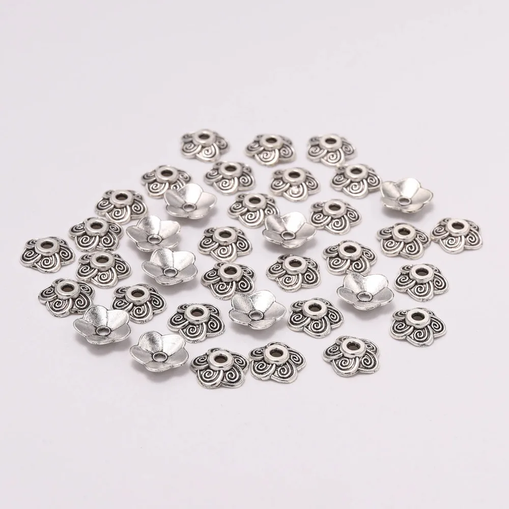 

100pcs/Lot 8.5mm Tibetan Antique Silver Plum Blossom Flower Loose Sparer Torus End Bead Caps For DIY Needlework Earrings Finding