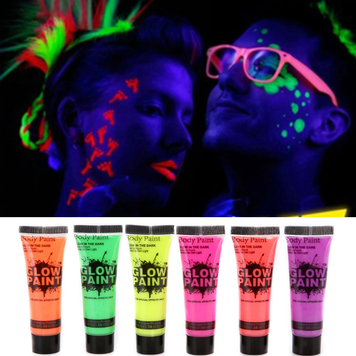 6PCS 10ml Washable Glow UV Neon Face Fluorescent Body Paint Set for Festivals Carnivals Theatre Performances Role Play Party
6PCS 10ml Washable Glow UV Neon Face Fluorescent Body Paint Set for Festivals Carnivals Theatre Performances Role Play Party