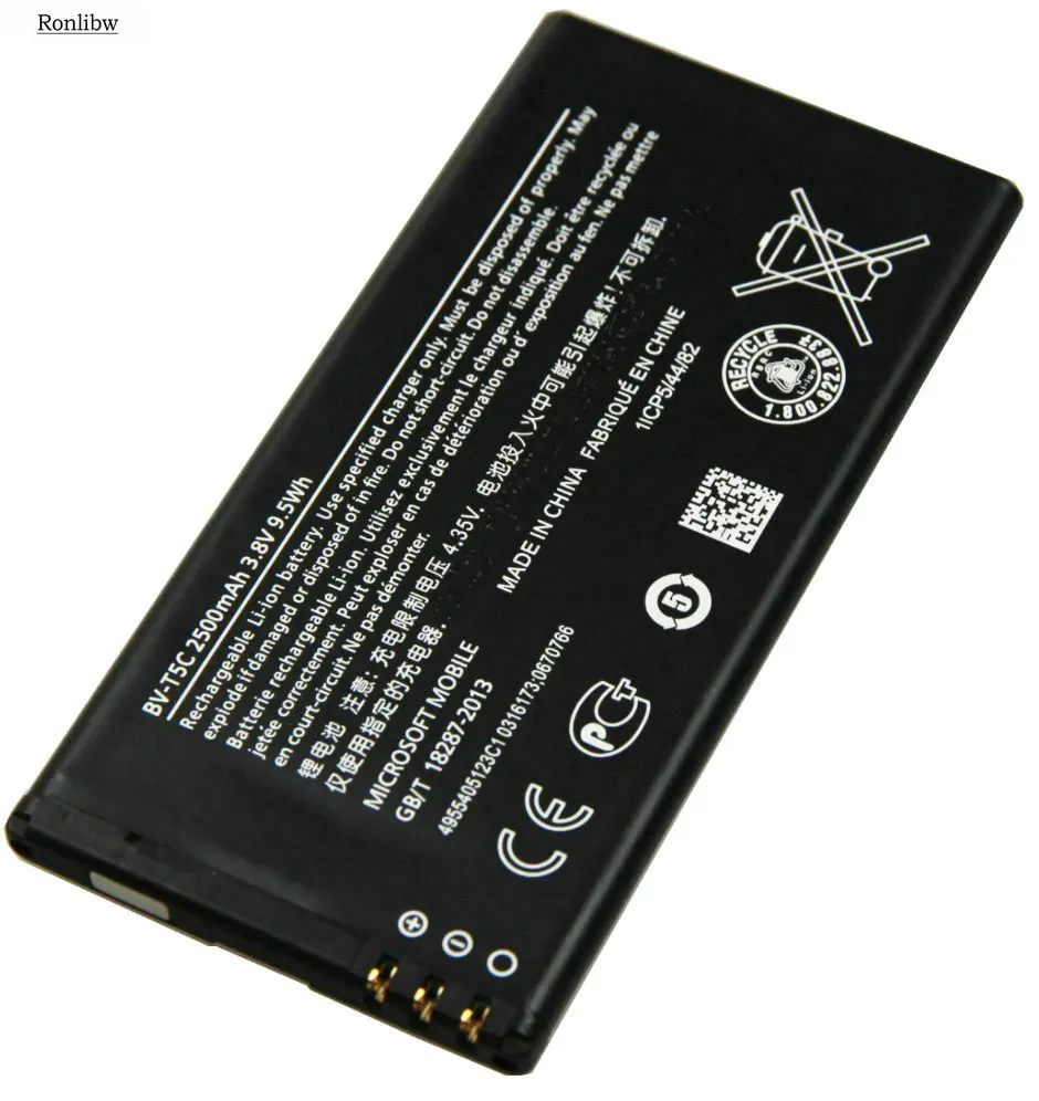 

Ronlibw 2500mAh 9.5Wh BV-T5C / BV T5C BVT5C Replacement Battery For Nokia Microsoft Lumia 640 Lumia640 RM-1073