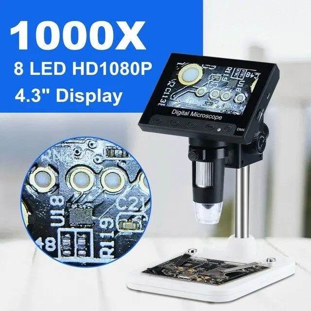 1000X Zoom 2.0MP USB Digital Electronic Microscope 8-LED 4.3"LCD Display VGA Microscope for PCB Motherboard Repairing
1000X Zoom 2.0MP USB Digital Electronic Microscope 8-LED 4.3"LCD Display VGA Microscope for PCB Motherboard Repairing