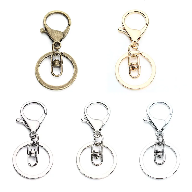 

5pcs/lot Antique Bronze KC Gold Rhodium Chrome Color Lobster Clasp Hook Keychain Split Keyring Findings for Keychain 30mm F3483