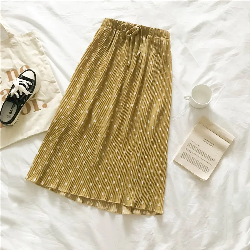 Pleated Long Skirt Women Polka Dot Print Skirt Elastic Waist Lace Up Summer Skirts Ladies Elegant Female Elegant
Pleated Long Skirt Women Polka Dot Print Skirt Elastic Waist Lace Up Summer Skirts Ladies Elegant Female Elegant