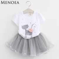 Girls 2018 Summer New Baby Girls Clothing Sets Fashion Style Cartoon Kitten Printed T-Shirts+Net Veil Dress 2Pcs Girls Clothes image