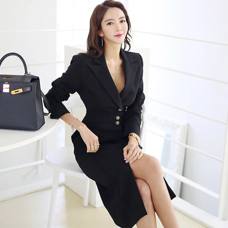 2019 Spring Wear To Work Korean Notched Neck Suits Dress Women Solid Black Split Dresses Business Single-breasted Vestidos
2019 Spring Wear To Work Korean Notched Neck Suits Dress Women Solid Black Split Dresses Business Single-breasted Vestidos