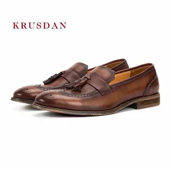 KRUSDAN Luxury Brand Brown Genuine Leather Casual Men Shoes Dress Party Shoes Men Tassel Slippers Slip On Flats Brogue Loafers
KRUSDAN Luxury Brand Brown Genuine Leather Casual Men Shoes Dress Party Shoes Men Tassel Slippers Slip On Flats Brogue Loafers