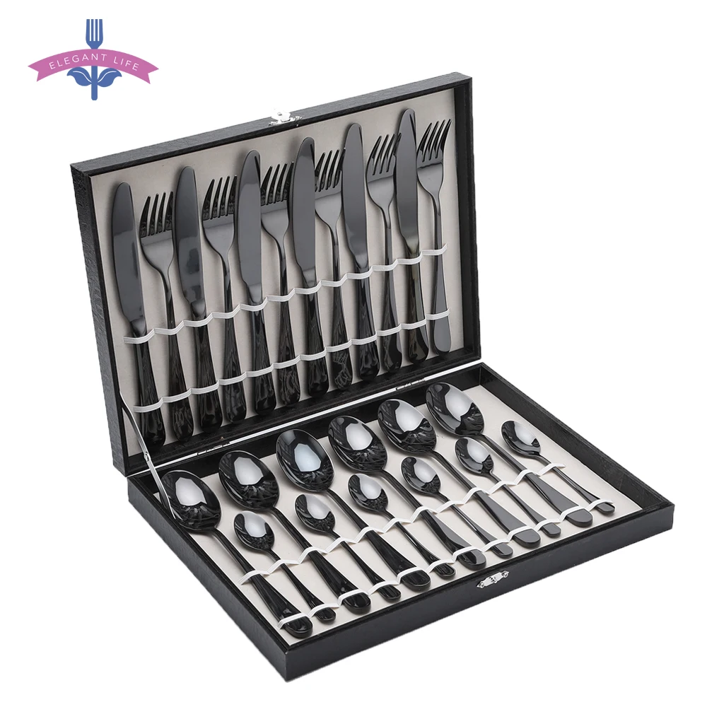 24 PCS Black Gold Stainless Steel Cutlery Flatware Set Spoon Four-Piece Set For Hotel Tableware Gift Party Supplies Kitchen Tool
24 PCS Black Gold Stainless Steel Cutlery Flatware Set Spoon Four-Piece Set For Hotel Tableware Gift Party Supplies Kitchen Tool