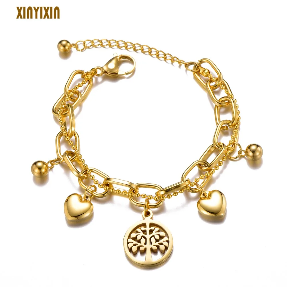 Tree of Life Gold Heart Ball Stainless Steel Bracelet for Women Charm Hollow Tree Double Layers Chains Bracelet Bangle Prom Gift
Tree of Life Gold Heart Ball Stainless Steel Bracelet for Women Charm Hollow Tree Double Layers Chains Bracelet Bangle Prom Gift