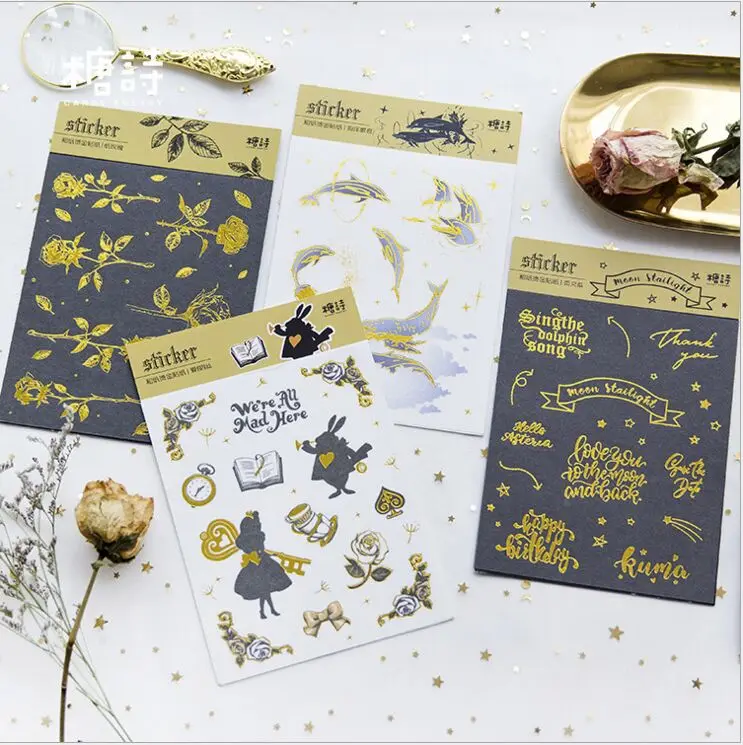 Retro Gold Hot stamping Rose Flower Blue Whale Alice Dream Love Letters Decoration Planner Scrapbook Index Phone Album Stickers
Retro Gold Hot stamping Rose Flower Blue Whale Alice Dream Love Letters Decoration Planner Scrapbook Index Phone Album Stickers