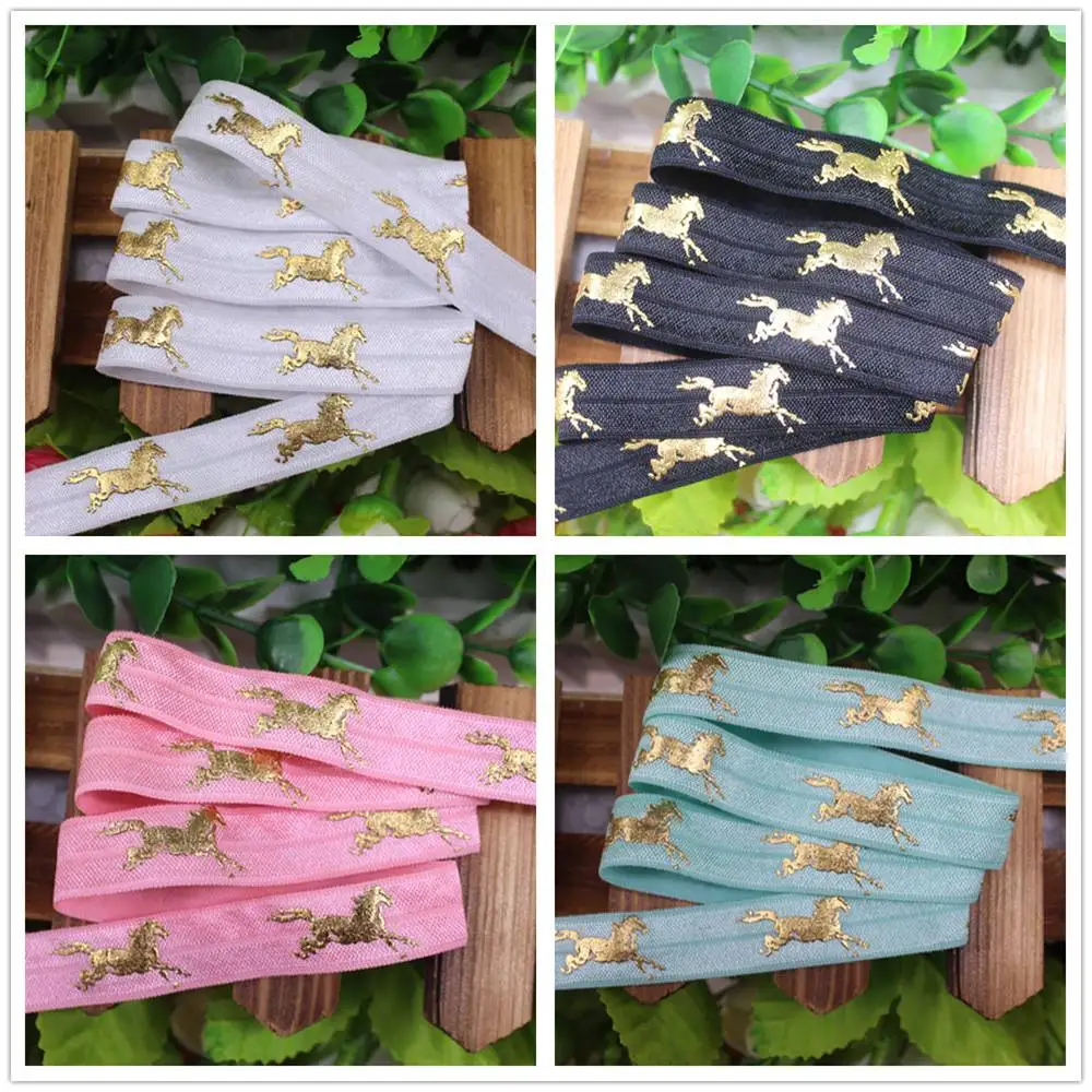 5 colors gold foil horse Printed foe elastic 5/8" fold over elastic 50 yards per lot
5 colors gold foil horse Printed foe elastic 5/8" fold over elastic 50 yards per lot