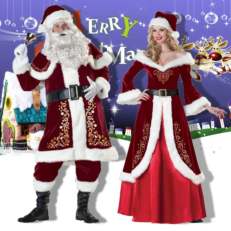 Cosplay&ware Full Set Christmas Costumes Santa Claus Red Costume Luxury Suit With White Beard 17 Cosplay&ware Full Set Christmas Costumes Santa Claus Red Costume Luxury Suit With White Beard -Cosplayware Store