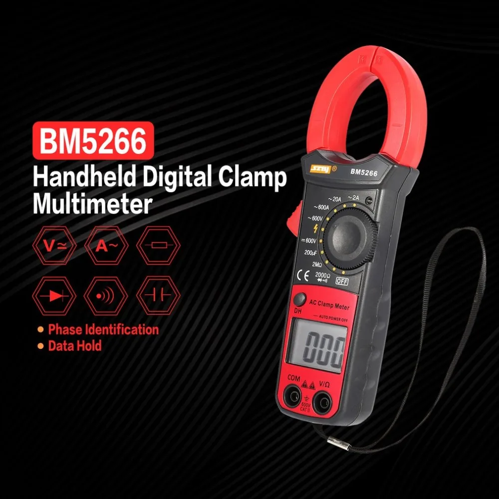 BM5266 Handheld Digital Clamp Meter Multimeter 1999 Count AC/DC Volt Amp Ohm Capacitance Phase Diode Megger Tester Ammeter
BM5266 Handheld Digital Clamp Meter Multimeter 1999 Count AC/DC Volt Amp Ohm Capacitance Phase Diode Megger Tester Ammeter