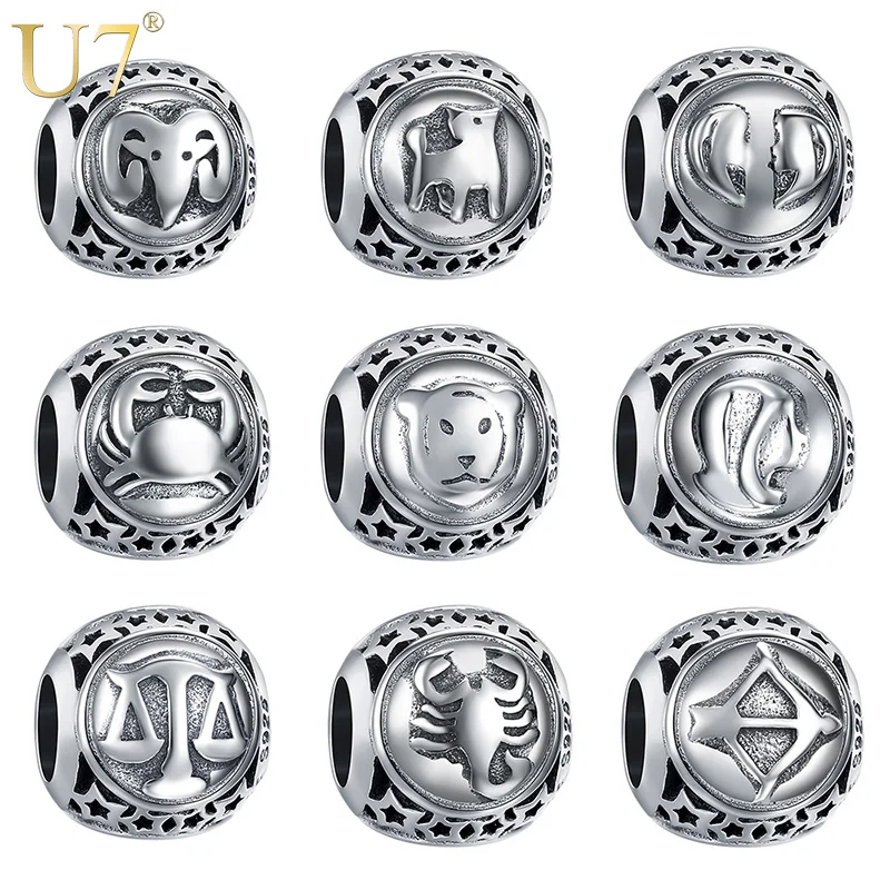 U7 925 Sterling Silver Charms Diy Bracelets Necklaces Accessories 12 Zodiac Beads for Jewelry Making Women Birthday Gifts SC118
U7 925 Sterling Silver Charms Diy Bracelets Necklaces Accessories 12 Zodiac Beads for Jewelry Making Women Birthday Gifts SC118