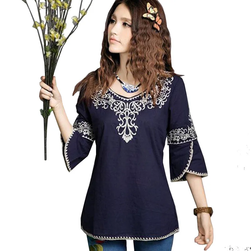 Blusas Femininas 2019 New Women Cotton 3/4 Sleeve Vintage Ethnic Totem Pattern Embroidered Bordered Ladylike Tops Blouse Shirts
Blusas Femininas 2019 New Women Cotton 3/4 Sleeve Vintage Ethnic Totem Pattern Embroidered Bordered Ladylike Tops Blouse Shirts