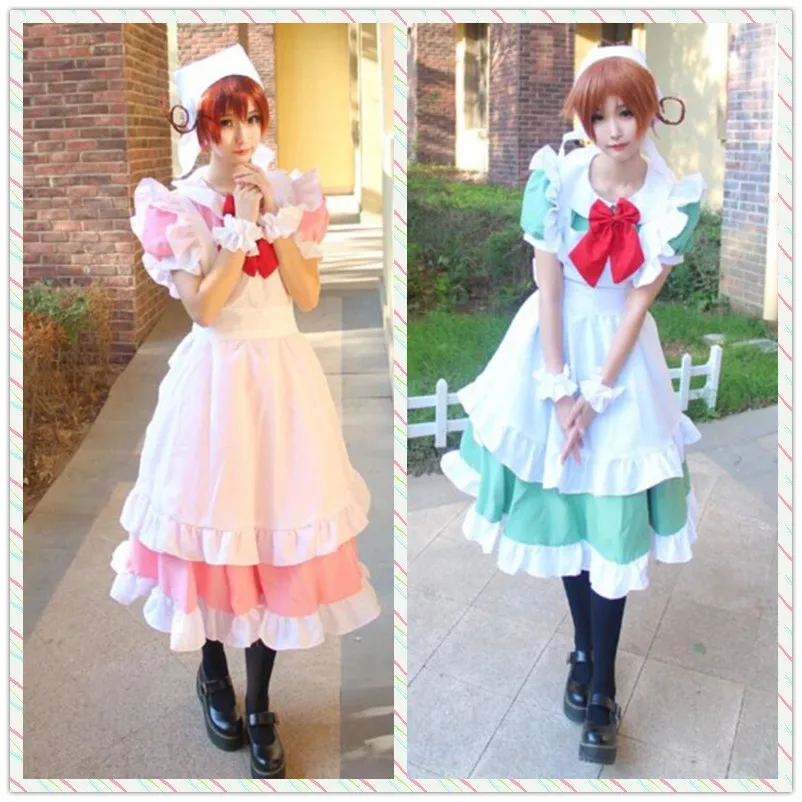Japanese Cartoon Lolita Cos Pink green Maid Costume Female Cosplay Axis Powers Cosplay Costume Dress+apron+headwear+bracelet+bow
Japanese Cartoon Lolita Cos Pink green Maid Costume Female Cosplay Axis Powers Cosplay Costume Dress+apron+headwear+bracelet+bow
